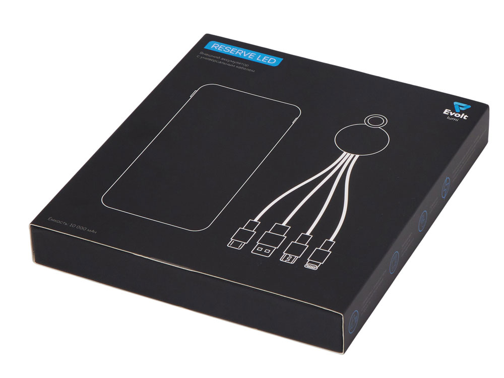 Набор из внешнего акуумулятора и универсального кабеля с подсветкой лого Reserve LED, 10000mAh, темно-синий-16