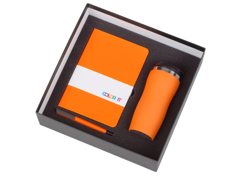 Подарочный набор c блокнотом С3, ручкой и термокружкой Mony Steel, оранжевый-1