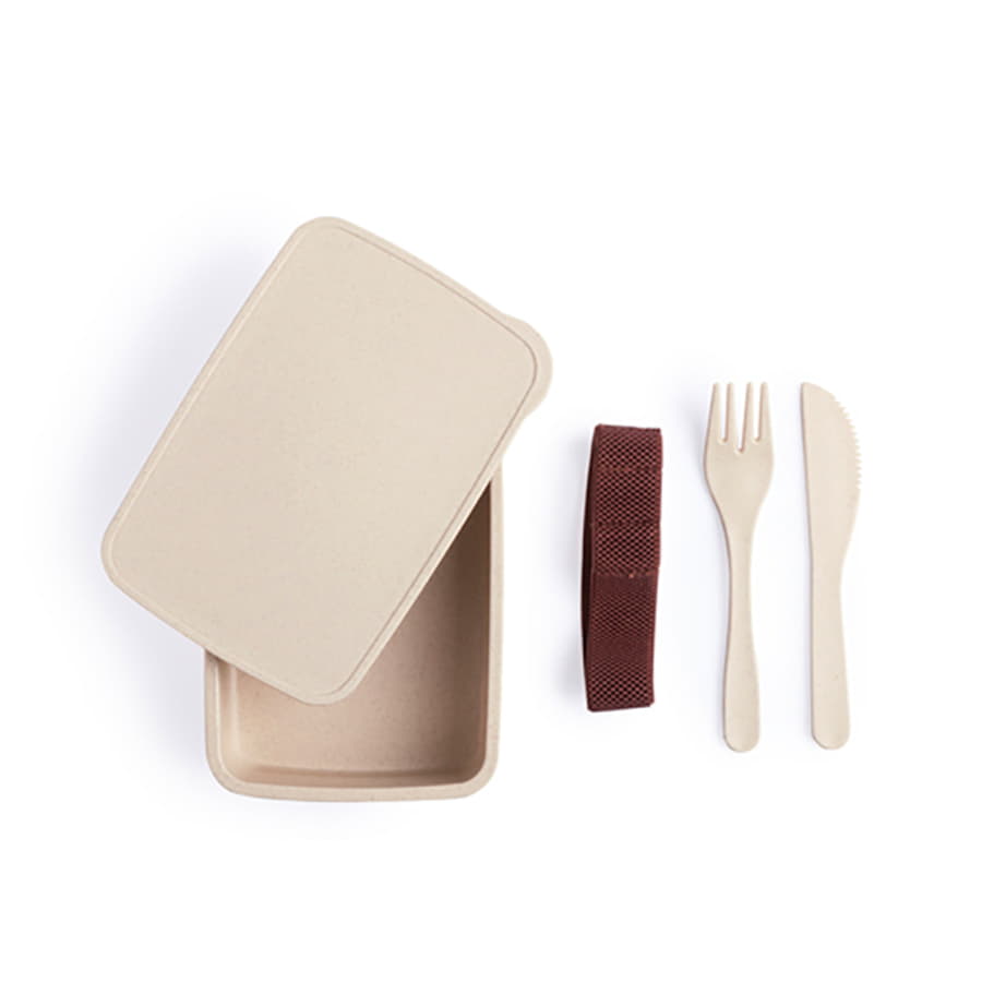 Ланч-бокс TAXLAM, нож и вилка в комплекте, пластик с бамбуковым волокном, бежевый-1