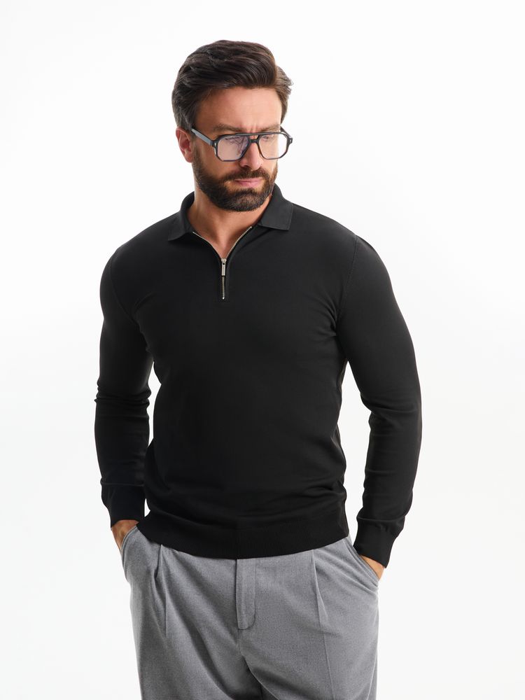 Рубашка поло мужская с длинным рукавом Terrazzo, черная-1