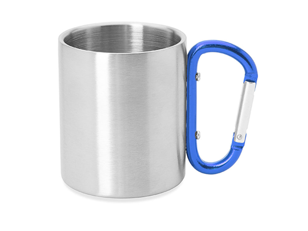 Кружка GUAYA с ручкой карабином, 230 мл, серебристый/королевский синий-1