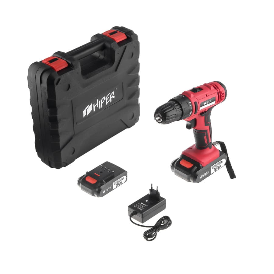 Шуруповерт аккумуляторный HIPER HCD18В, 18В, в кейсе, Li-ion батарея 2,0 Ач (2 шт), 35Нм, красный-4