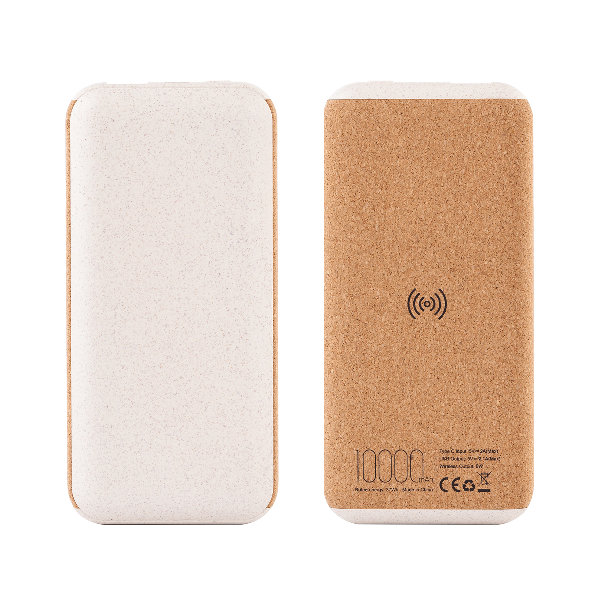 Беспроводное зарядное устройство "Cork Power" 10000 mAh, пластик/пшеничное волокно/пробка-0