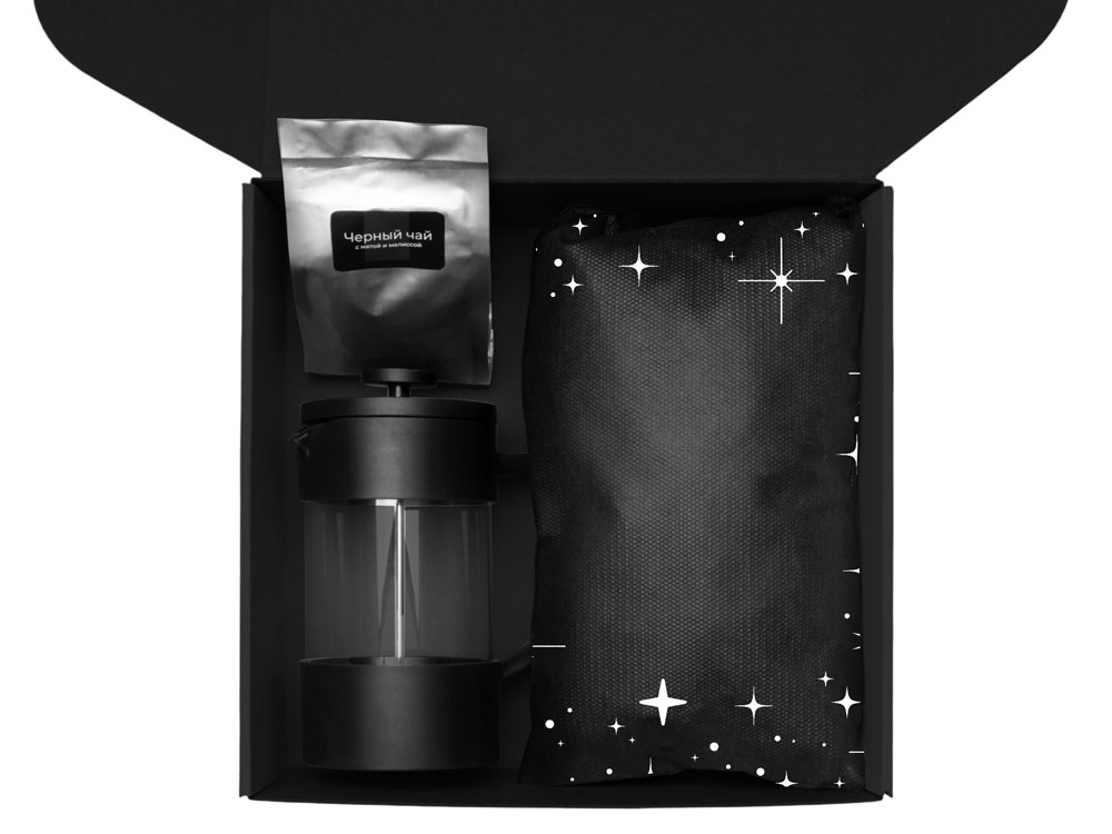 Подарочный набор c френчпрессом, кружками и чаем, черный-2
