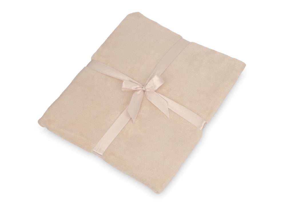 Плед флисовый Natty из переработанного пластика, бежевый со светло-розовой лентой-0