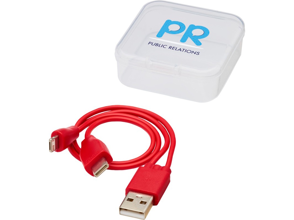 Двусторонний кабель для зарядки Ario 3-в-1 в тканевой оплетке, красный-5