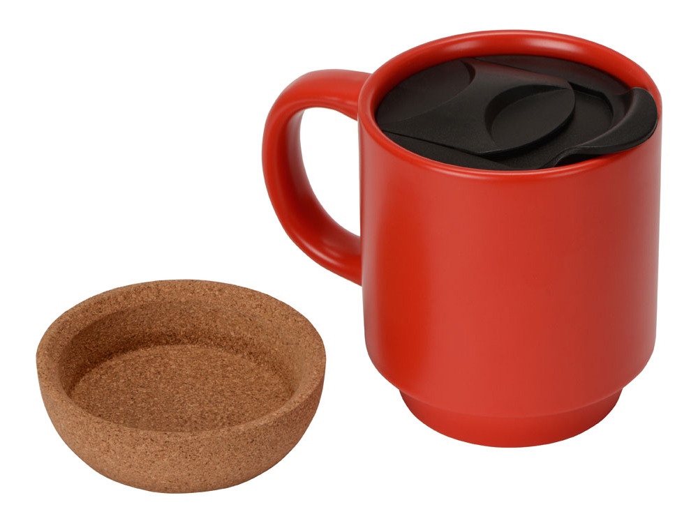 Кружка Denpasar с пробковым дном и крышкой, цветная с двух сторон, красный-2