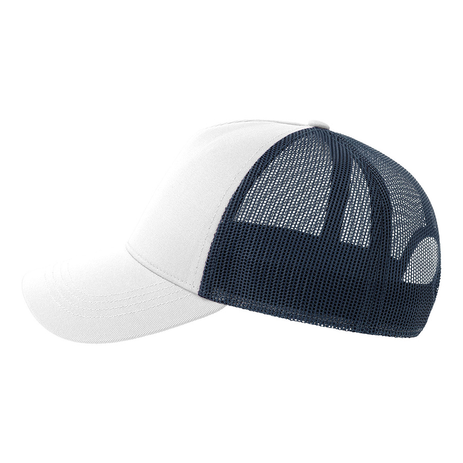 Бейсболка RAPPER COTTON-S, 5 клиньев, пластиковая застёжка, белый, темно-синий-3