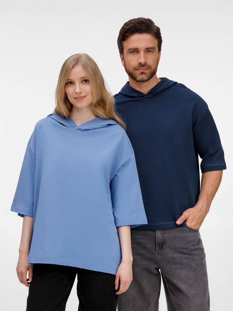 Футболка оверсайз унисекс с капюшоном Neofit, темно-синяя-6