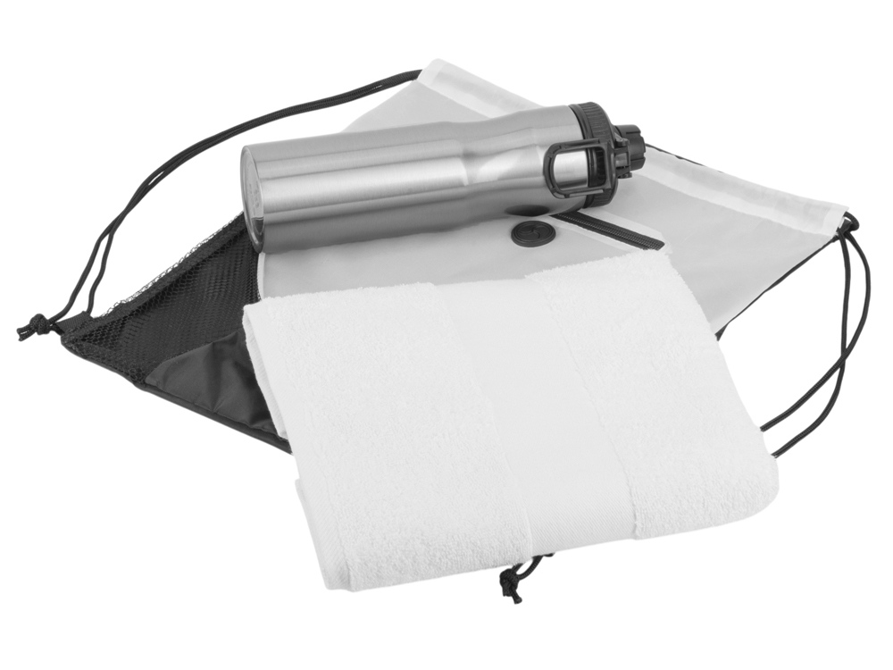 Спортивный набор со стальной бутылкой и полотенцем Advanced, белый-2