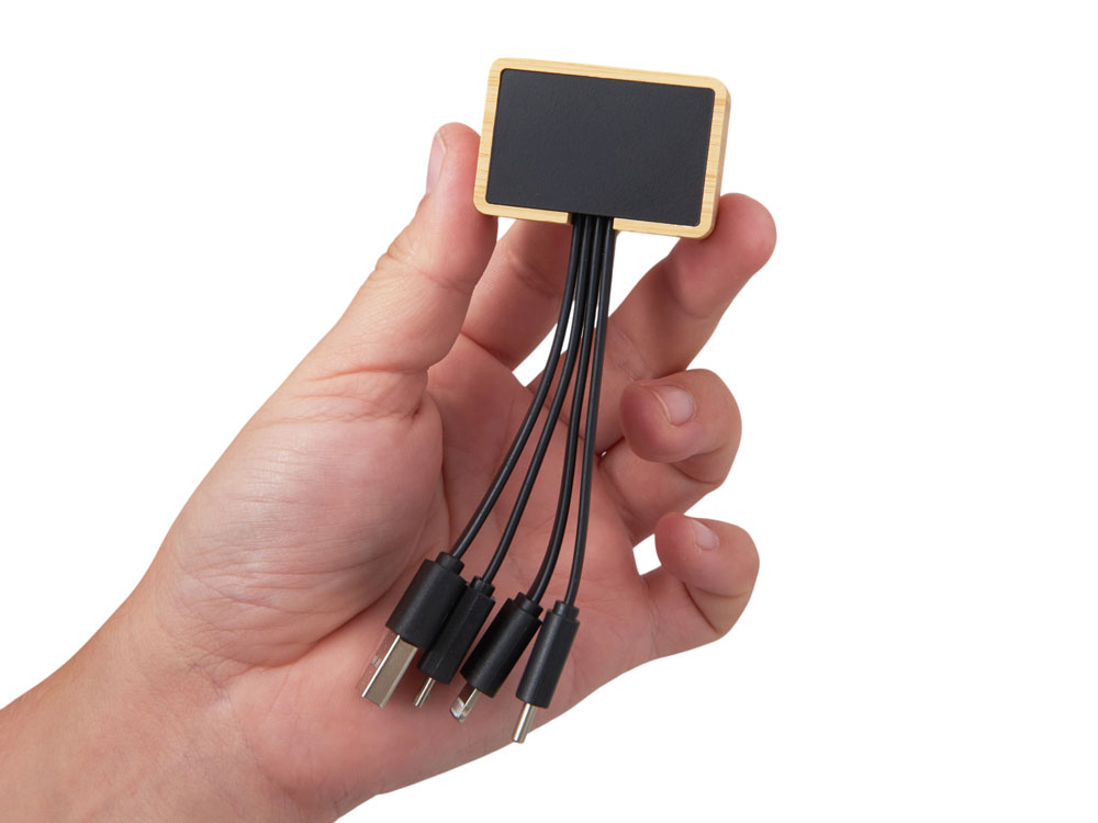 Кабель 3-в-1 с подсветкой лого Reedia S6, бамбук, черный-5