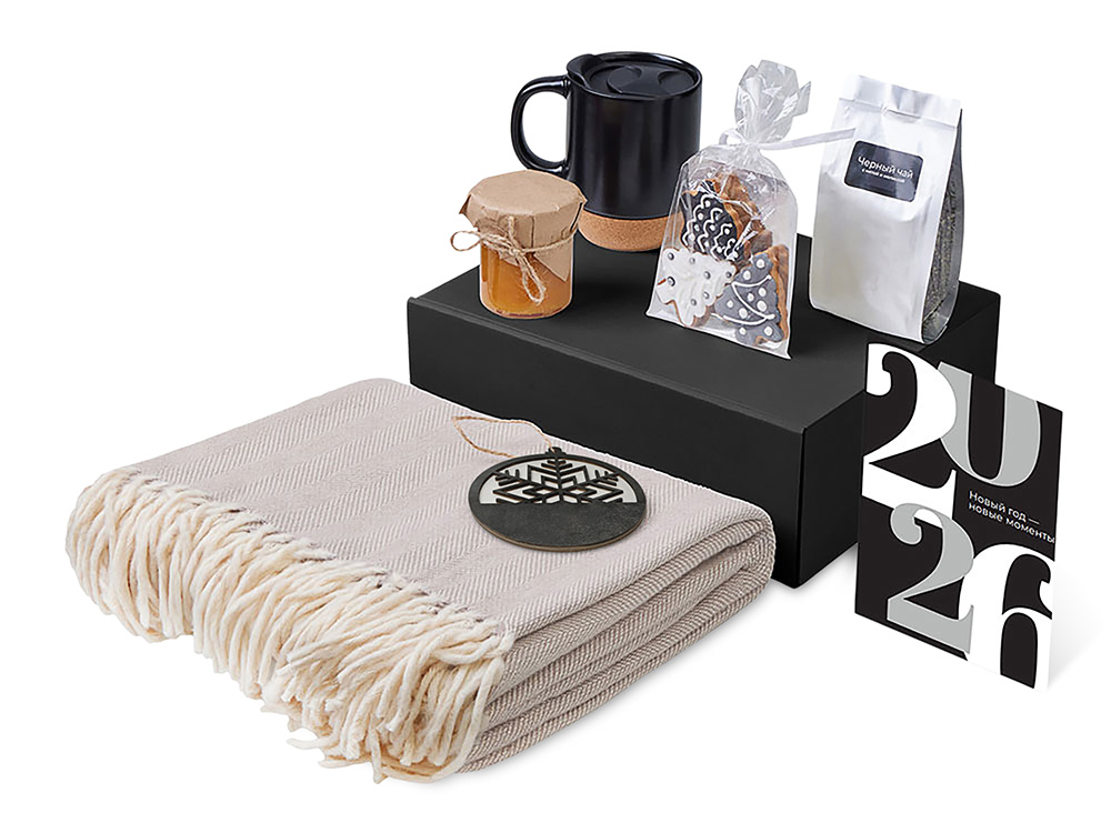 Подарочный набор c пледом, кружкой и вареньем, черный-1