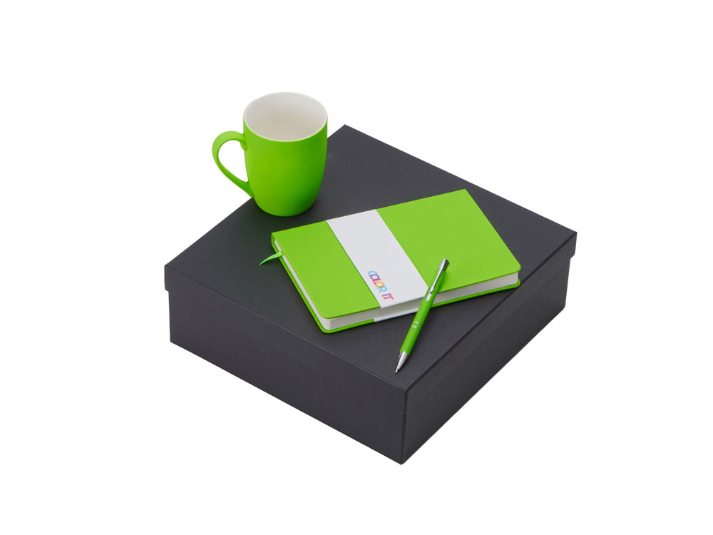 Подарочный набор с блокнотом С2, металлической ручкой и кружкой, зеленое яблоко-0