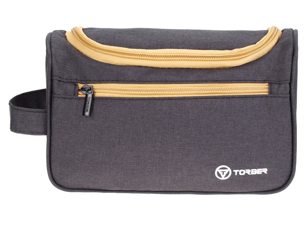 Несессер TORBER, дорожный, чёрный/бежевый, полиэстер 300D, 24 х 16 х 9 см-0