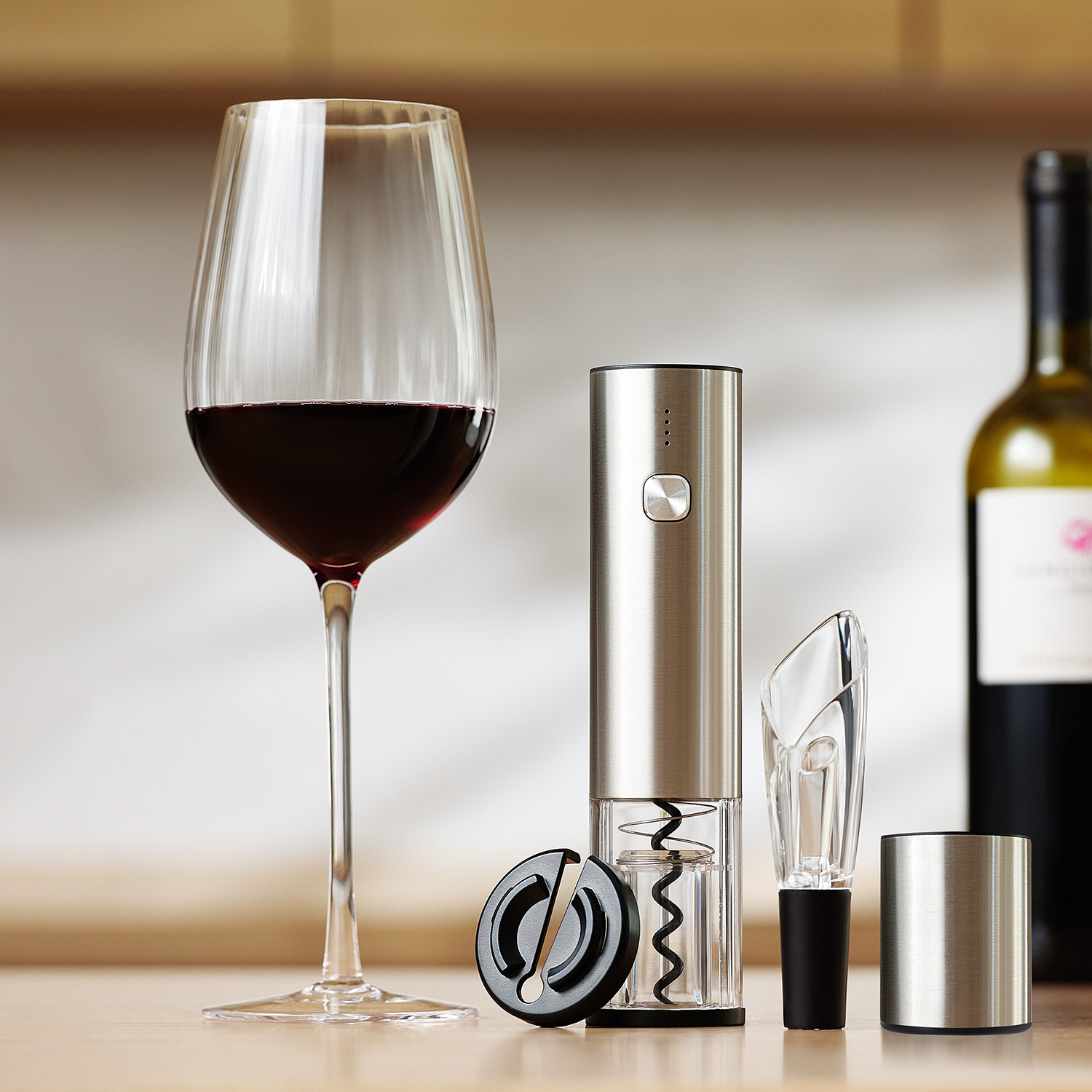 Набор для вина с электрическим штопором Vintaro, серебряный-7