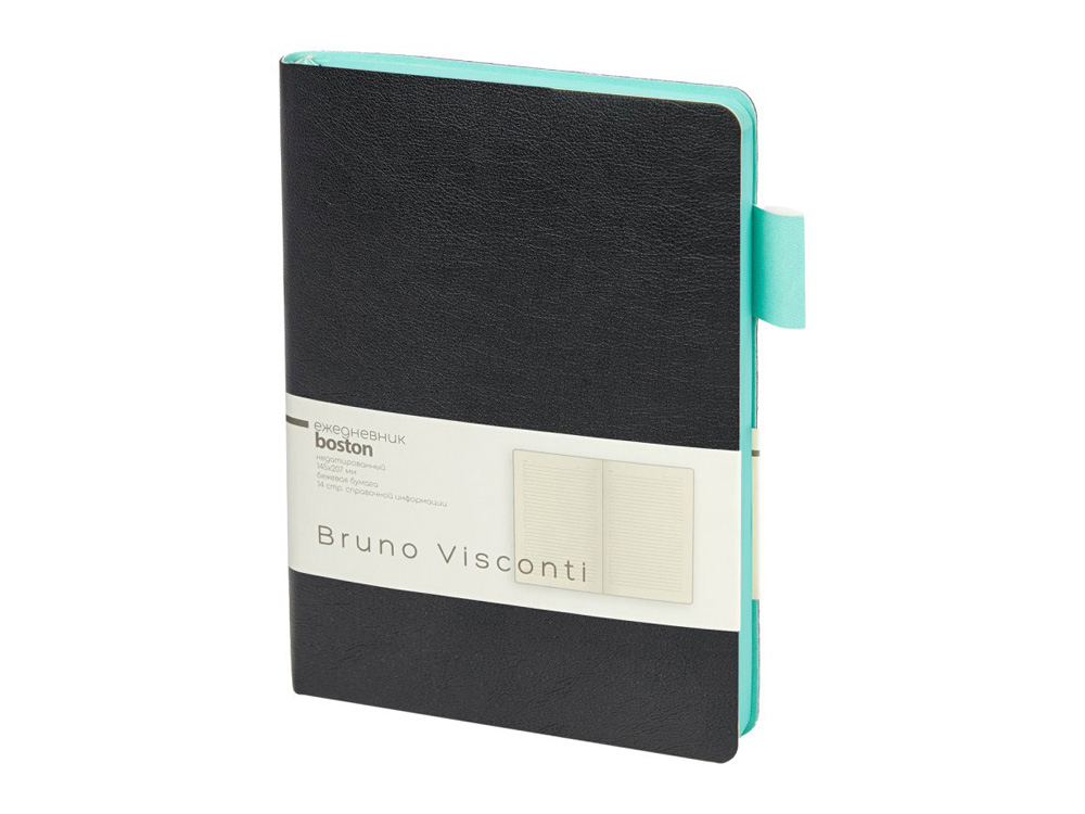 Ежедневник недатированный А5 Boston, черный (бирюзовый обрез)-0