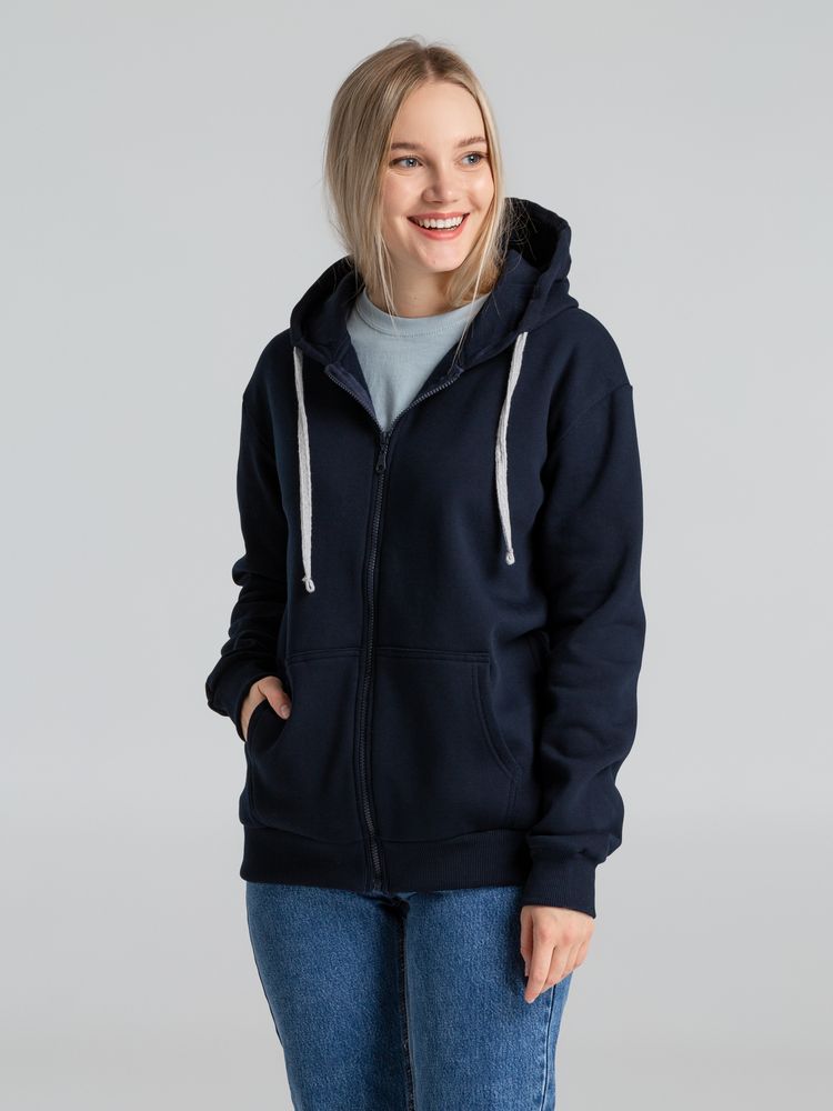 Толстовка на молнии с капюшоном Unit Siverga Heavy, темно-синяя-4