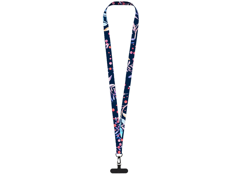 Ланъярд 2 см под сублимацию с трендовым карабином и узким держателем для телефона из ПЭ, черный-2