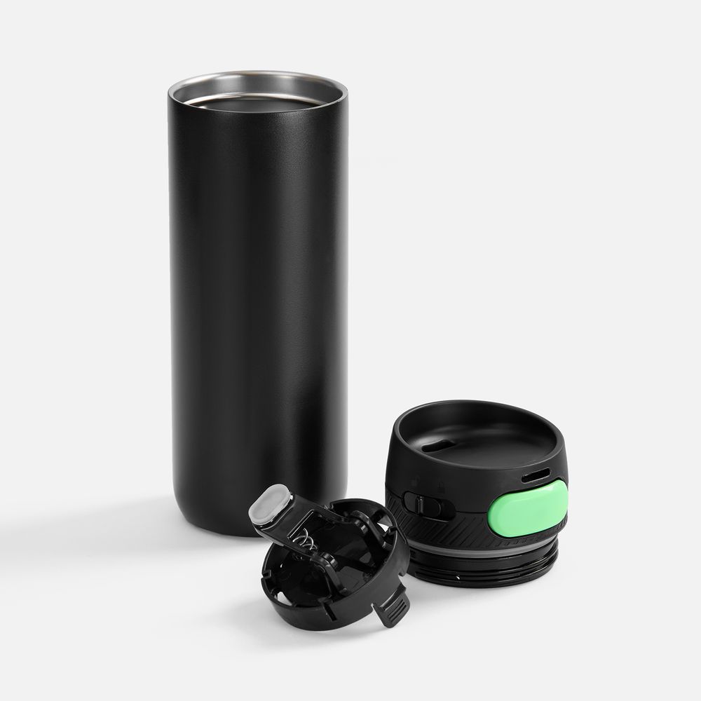 Термостакан X1 с цветной кнопкой, черный с зеленым-2