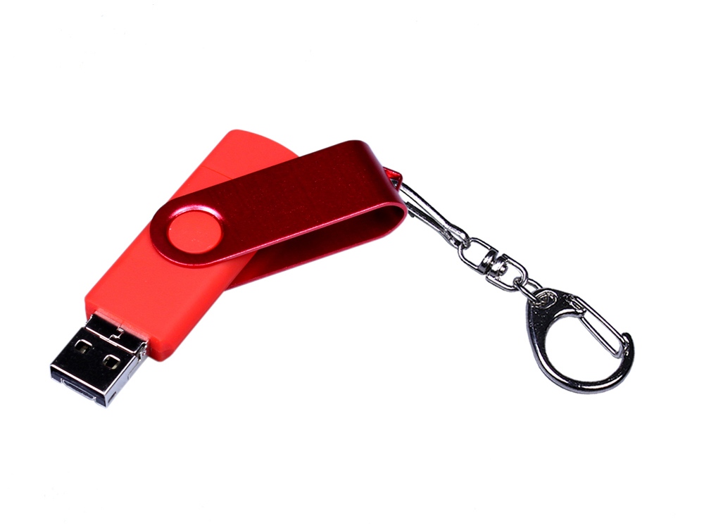 USB-флешка на 16 Гб 3 в 1 поворотный механизм, c двумя дополнительными разъемами MicroUSB и TypeC C с одноцветным металлическим клипом, красный-3