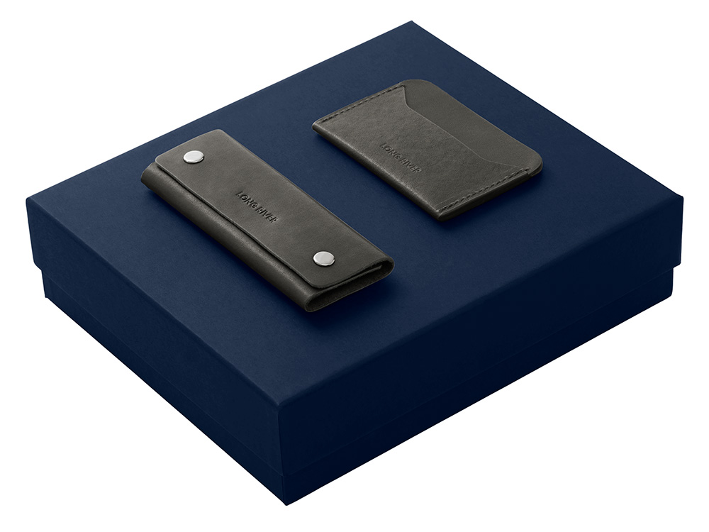 Подарочный набор Long River: картхолдер, ключница, синяя коробка-0