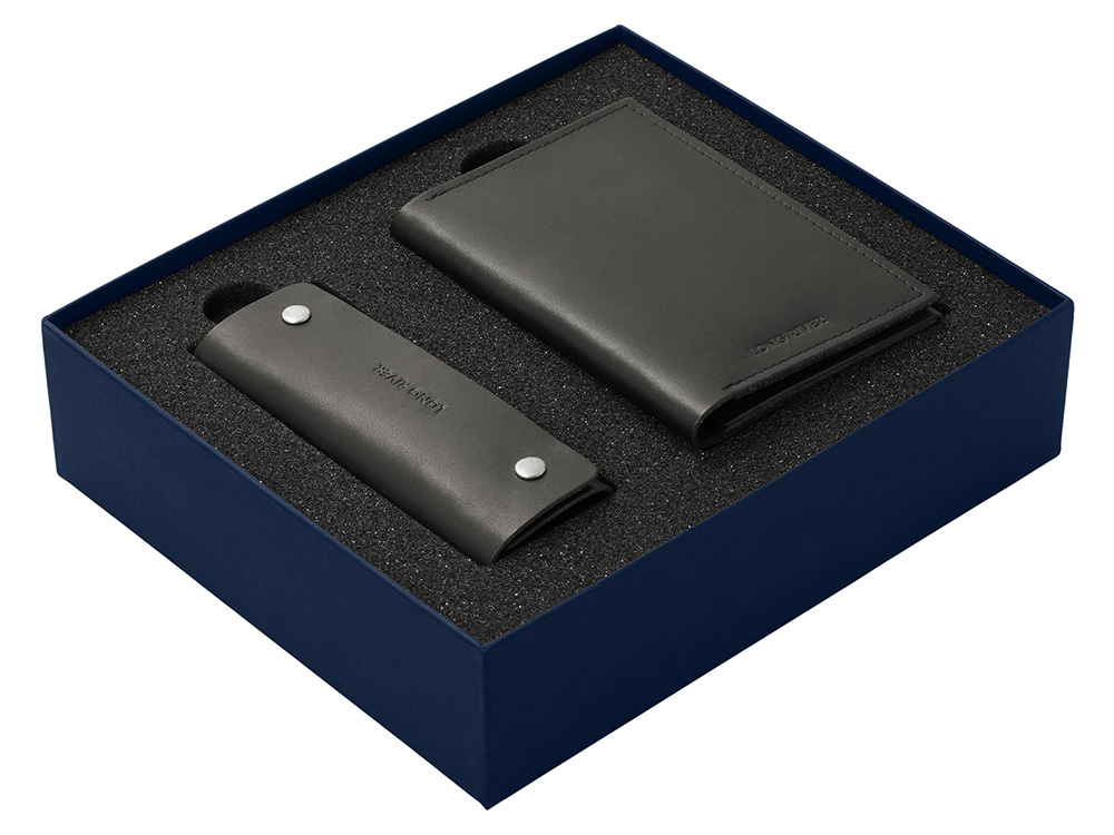 Подарочный набор Long River: обложка для паспорта, ключница, синяя коробка-1
