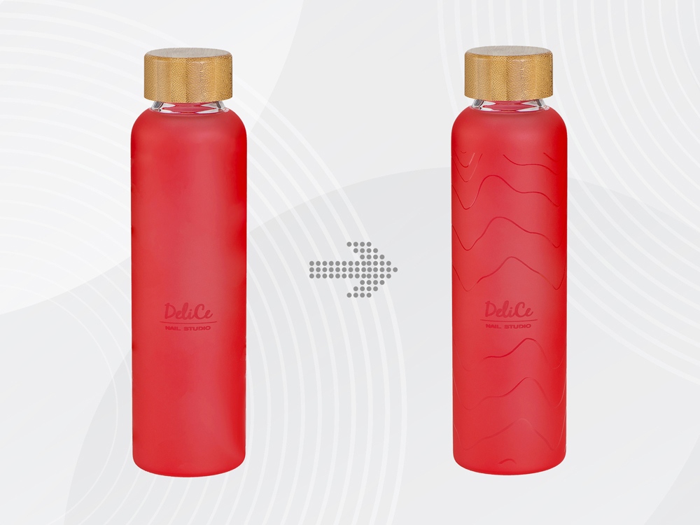 Стеклянная бутылка с бамбуковой крышкой Foggy, 600 мл, красный, с УФ печатью-0