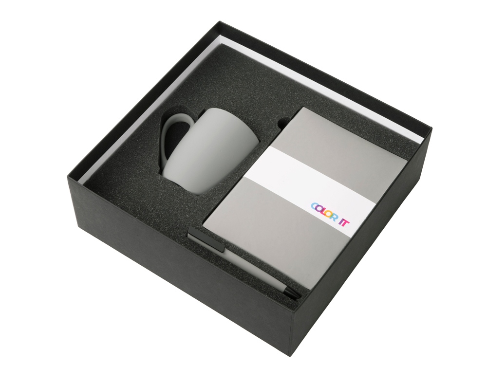 Подарочный набор c блокнотом C2, ручкой и кружкой, серый-1