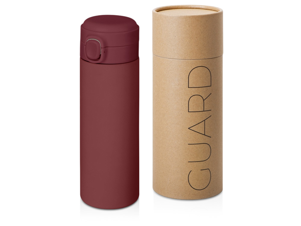 Вакуумная термокружка Waterline c кнопкой Guard, 400 мл, тубус, бургунди-0
