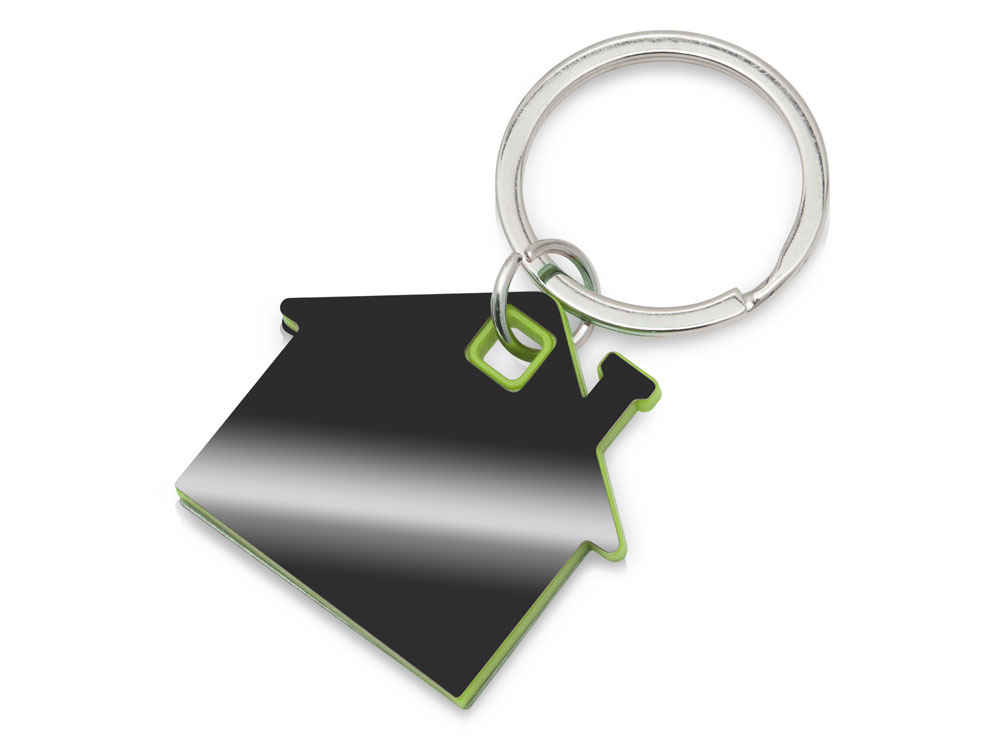 Металлический брелок с пластиковой цветной вставкой SteelPop House, серебристый с зеленым яблоком-0