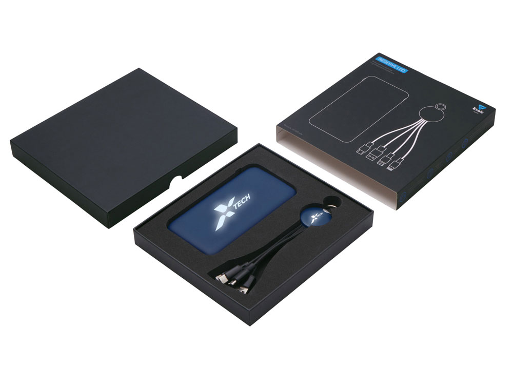 Набор из внешнего акуумулятора и универсального кабеля с подсветкой лого Reserve LED, 10000mAh, темно-синий-1