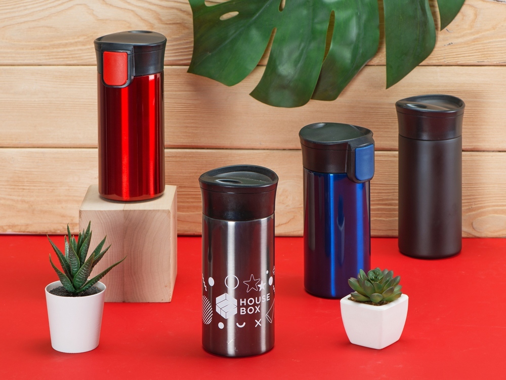 Вакуумная термокружка с кнопкой Upgrade, Waterline, тубус, матовая сталь-8