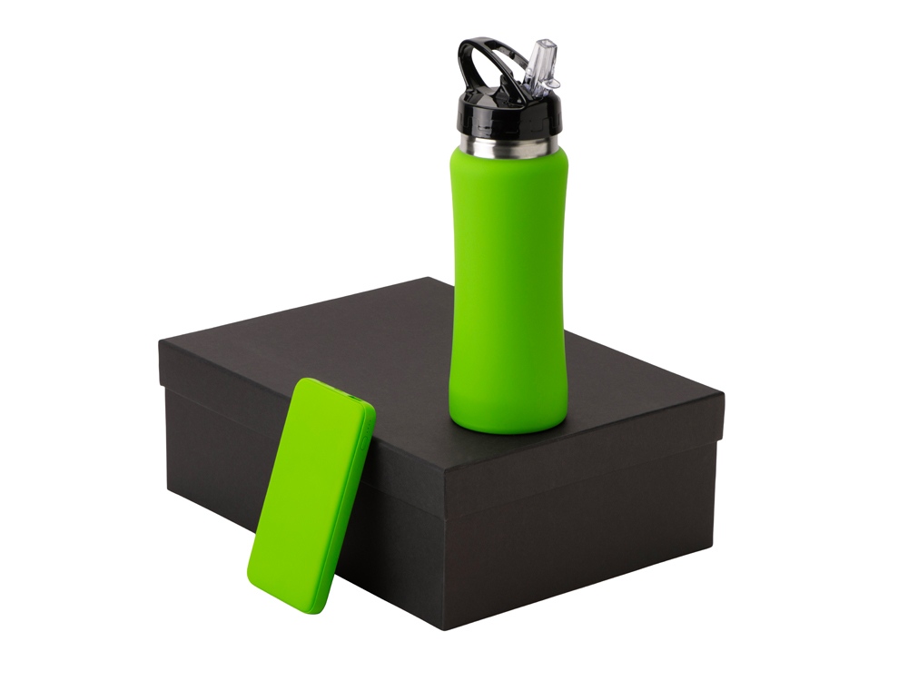 Подарочный набор с бутылкой для воды и повербанком С2, 10000 mAh, зеленое яблоко-1