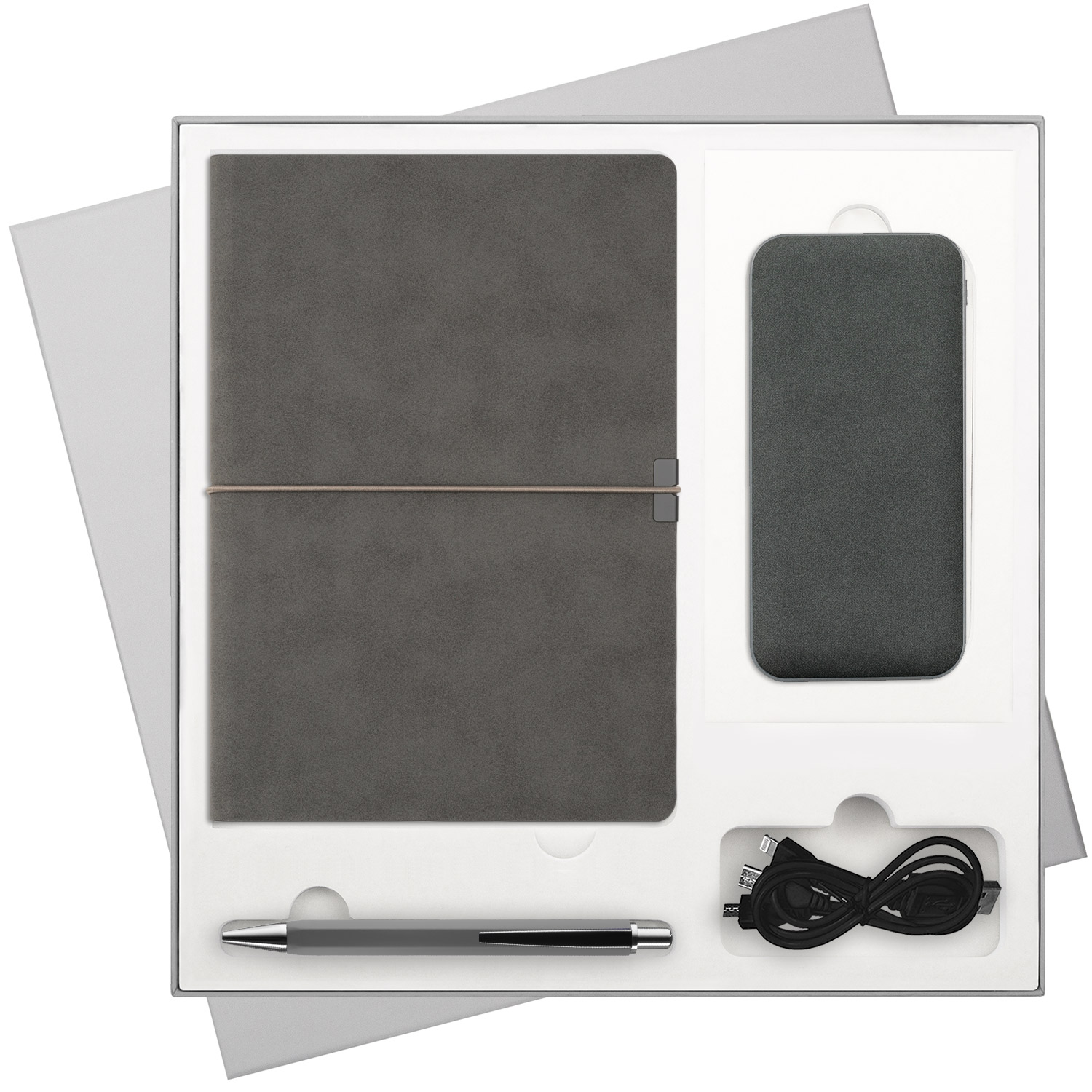 Подарочный набор Ин Велюр (In Velour), серый (ежедневник, ручка, аккумулятор)-0