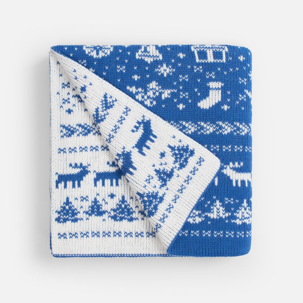 Плед Holidale, синий с молочным-1