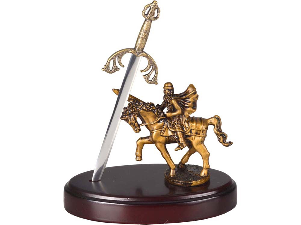 Нож на подставке Сэр Ланселот, серебристый/золотистый/красное дерево-0