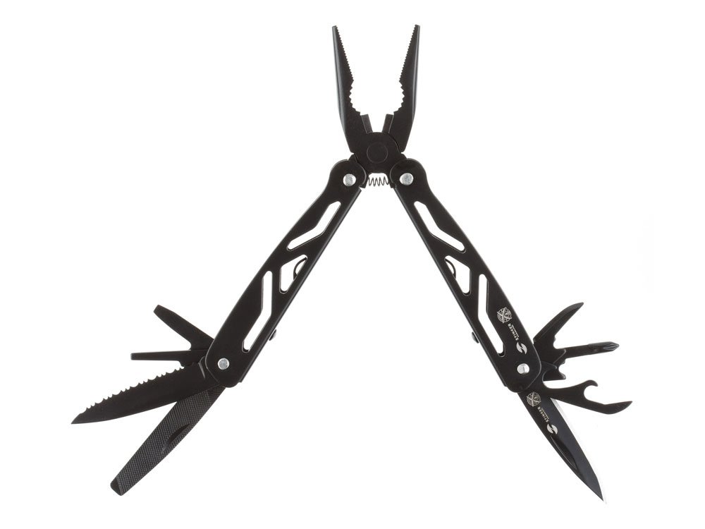 Мультитул Stinger, 100x35 мм, 12 функций, сталь/алюминий, чёрный, в комплекте нейлоновый чехол-0