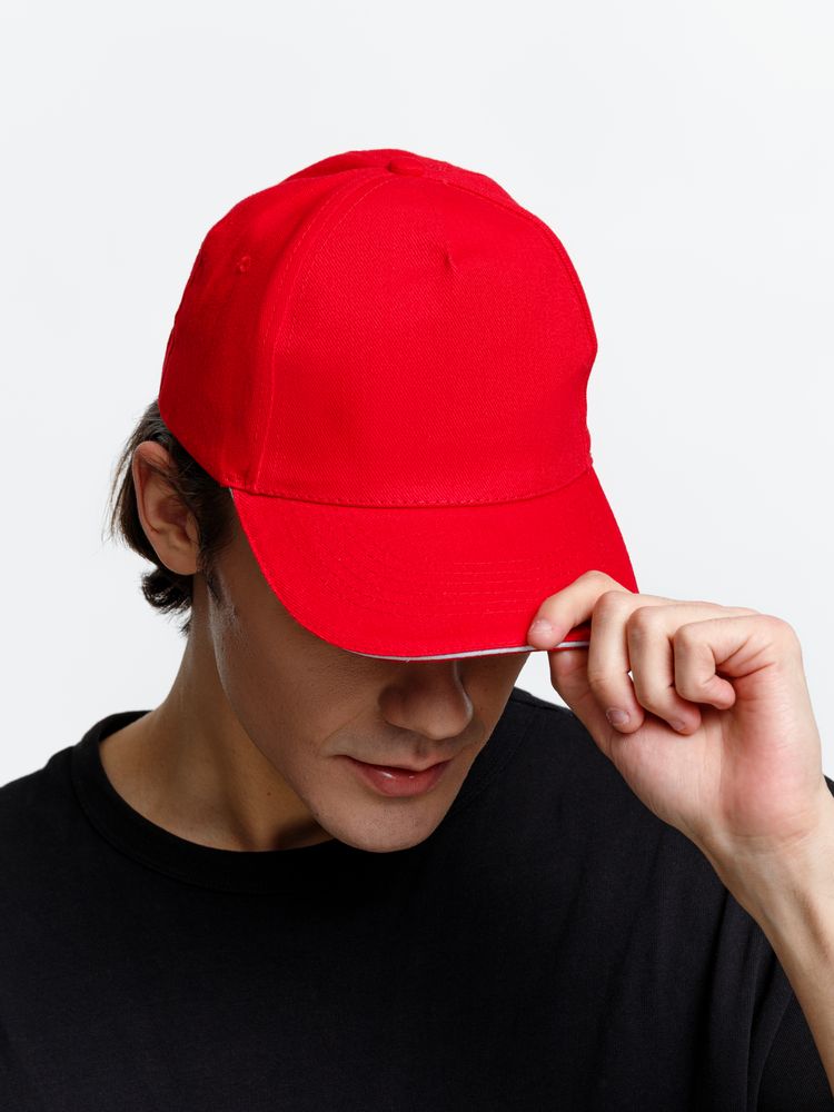 Бейсболка Long Beach, красная с белым-6