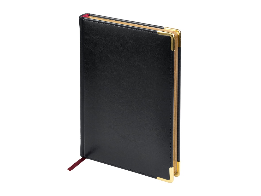 Ежедневник А5 датированный Sidney Nebraska 2026, черный (золотой обрез, золотые уголки)-0