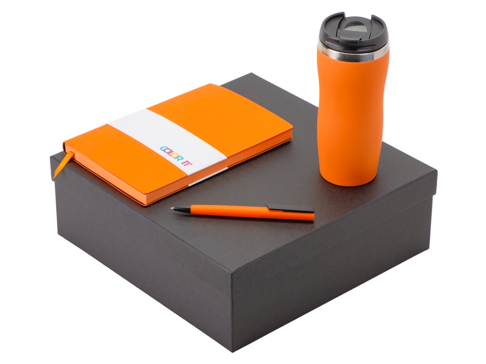 Подарочный набор c блокнотом С1, ручкой и термокружкой Mony Steel, оранжевый-0