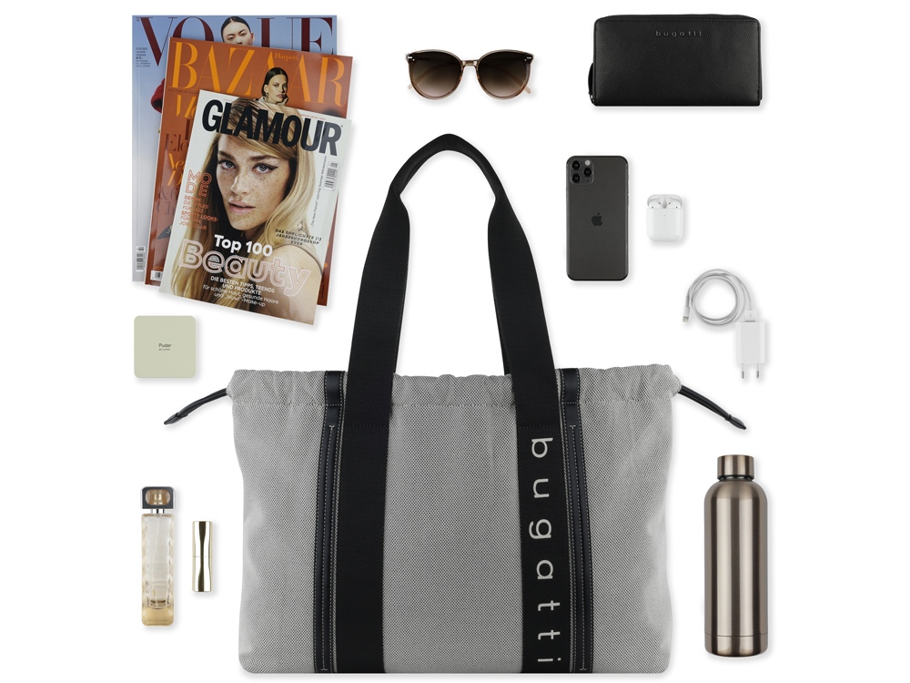 Сумка-шоппер женская BUGATTI Ambra, серо-черный цвет, хлопок/полиэстер, 45х10х34 см-5