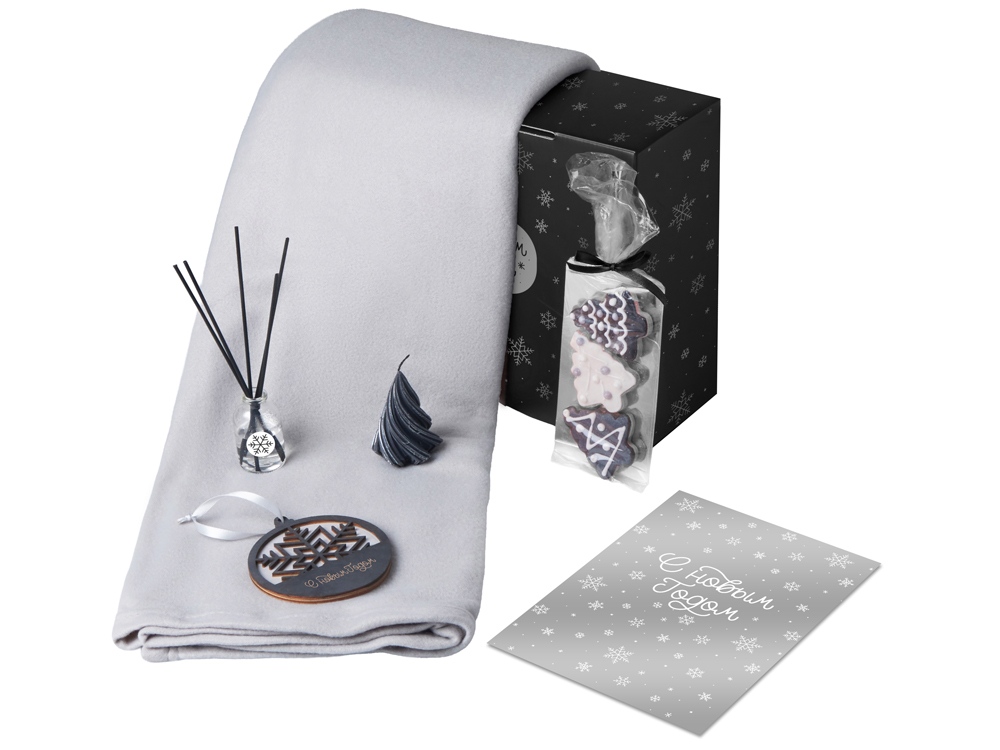 Подарочный набор с пледом, свечой и диффузором, серый-0
