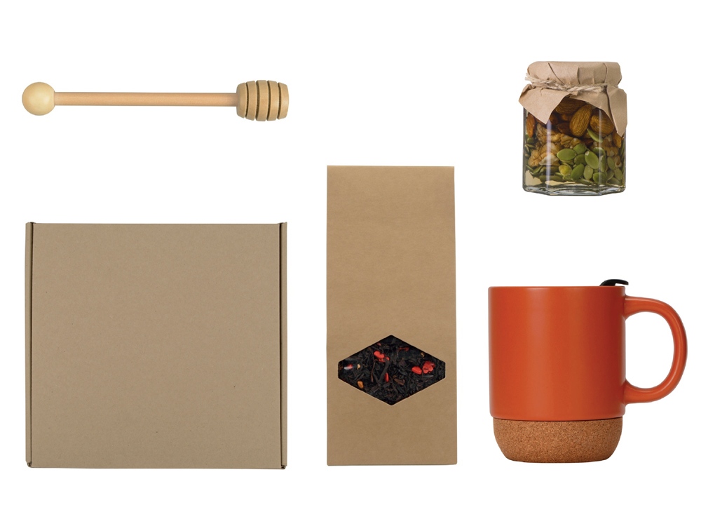 Подарочный набор с кружкой, медом и ложкой для меда, оранжевый-0