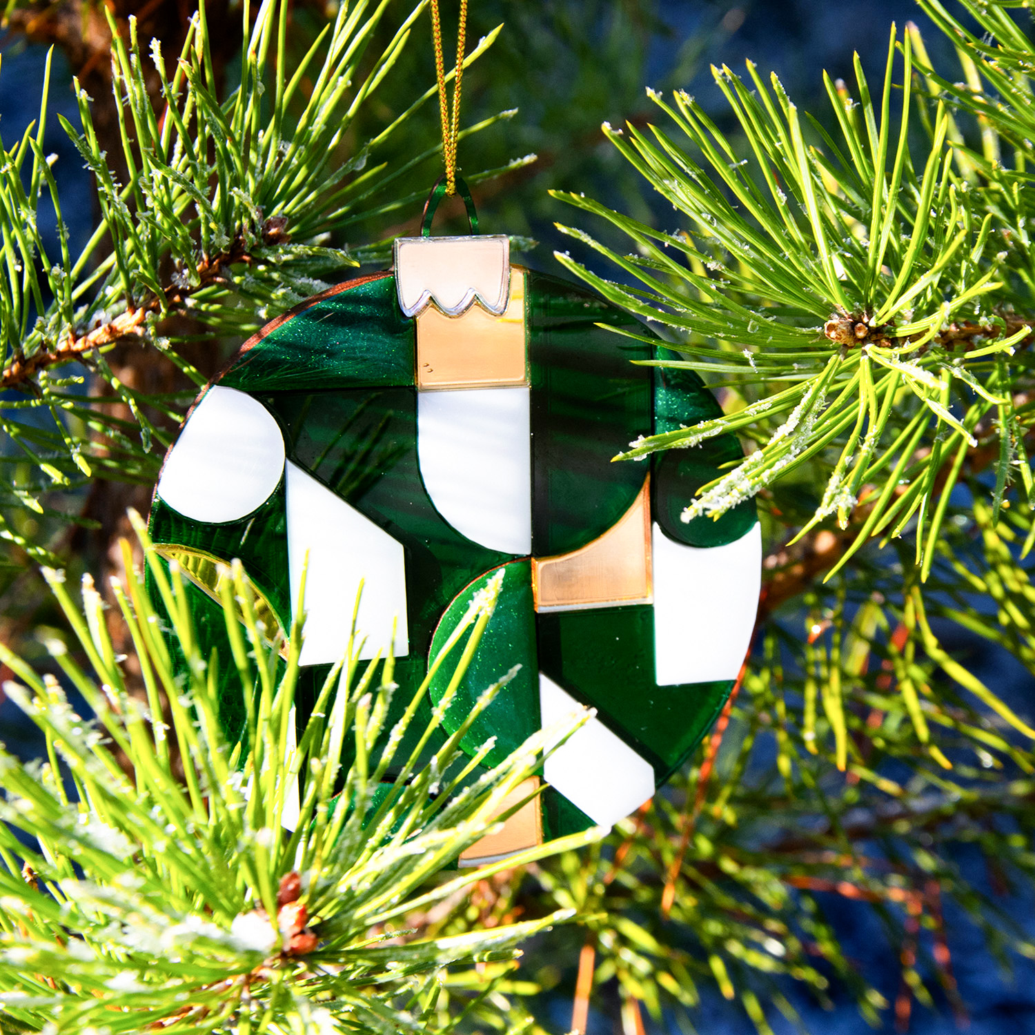 Ёлочное украшение Хундертвассер, коллекция ARTS`ME (зеленый с белым и с золотом)-3