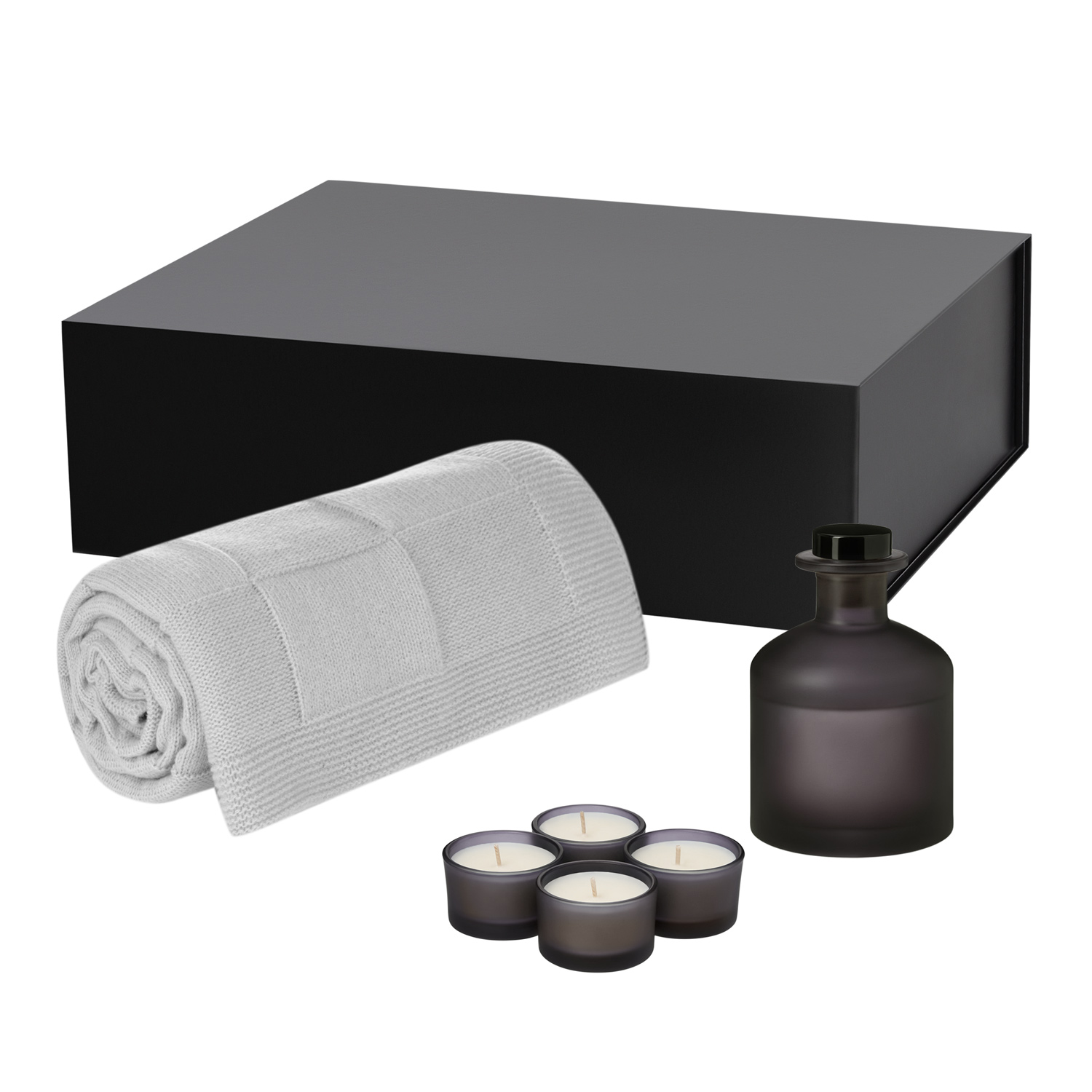 Подарочный набор Sento, Cella Soft, серый (свеча, диффузор, плед)-0
