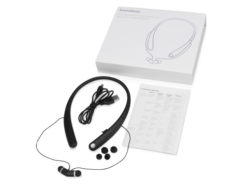 Беспроводные наушники с микрофоном Soundway, черный/белый-6