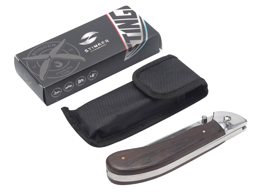 Нож складной Stinger, 105 мм, (серебристый), материал рукояти: сталь/дерево (серебристо-коричневый)-4