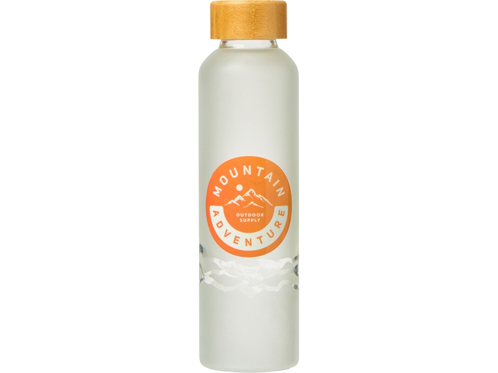 Стеклянная бутылка с бамбуковой крышкой Foggy, 600мл, с УФ-печатью, белый, горы-0