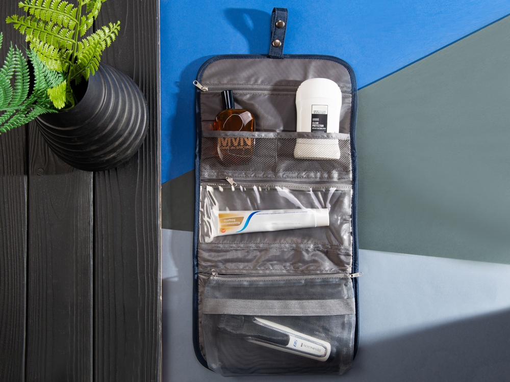 Несессер для путешествий со съемной косметичкой Flat, темно-синий-8