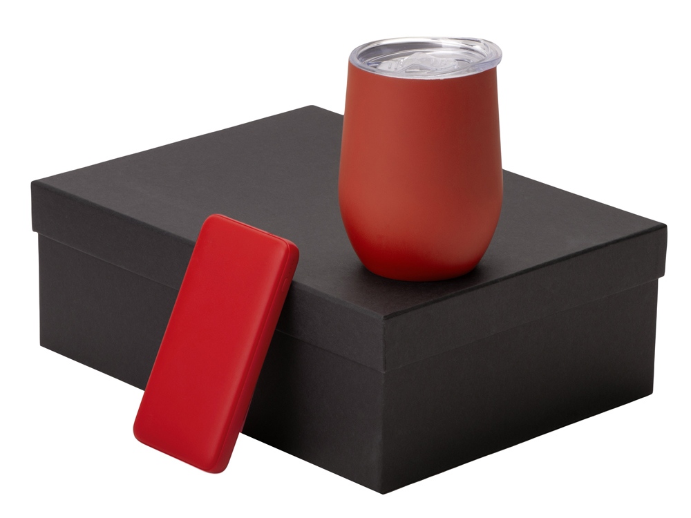 Подарочный набор с термокружкой и повербанком С2, 10000 mAh, красный-0